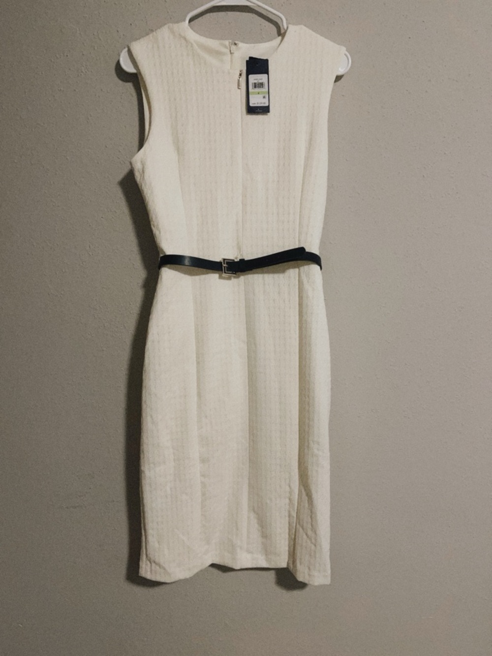 Tommy Hilfiger Cream Sleeveless Midi Sheath Dress with Black Belt